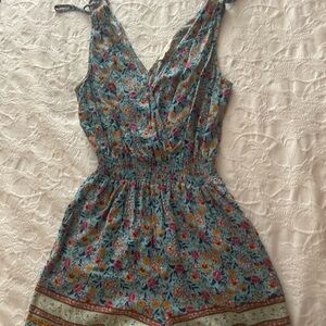 BeBop Floral Print Romper - Blue and Multicolor